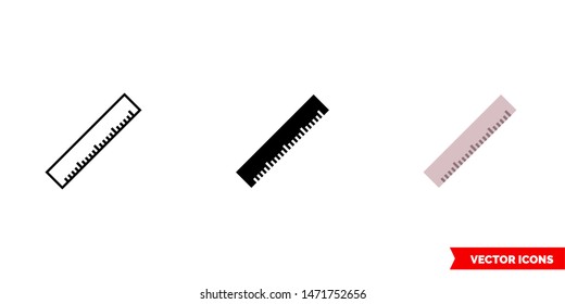 Ruler icon of 3 types: color, black and white, outline. Isolated vector sign symbol.
