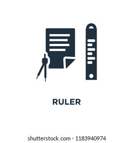 Ruler icon. Black filled vector illustration. Ruler symbol on white background. Can be used in web and mobile.