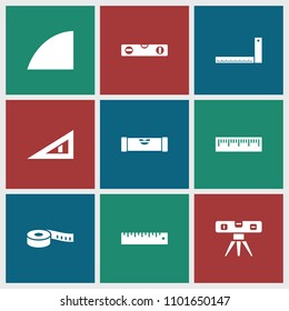 Ruler icon. collection of 9 ruler filled icons such as angle. editable ruler icons for web and mobile.