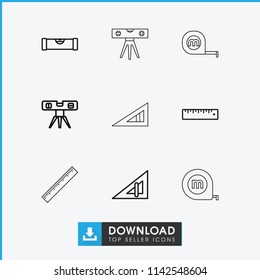 Ruler icon. collection of 9 ruler outline icons such as measure tape. editable ruler icons for web and mobile.