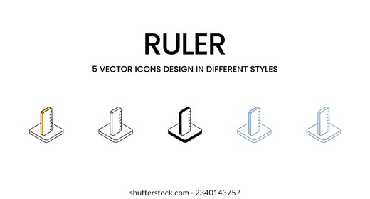 Ruler Icon Design in Five style with Editable Stroke. Line, Solid, Flat Line, Duo Tone Color, and Color Gradient Line. Suitable for Web Page, Mobile App, UI, UX and GUI design.