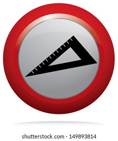 Ruler icon design. Isolated red round button. 