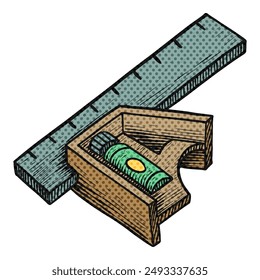 Ruler icon halftone color vector illustration