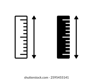 Ruler icon. Length measurement symbol. School measure tool with arrow vector. Geometry educational equipment sign. Vector illustration