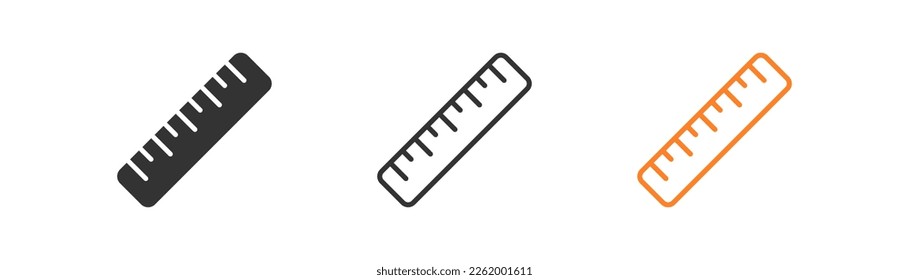 Ruler icon on light background. Measurement symbol. Geometry, math, school supplies, centimeter, inch. Outline, flat and colored style. Flat design.
