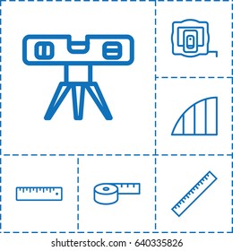 Ruler icon. set of 6 ruler outline icons such as measure tape, angle