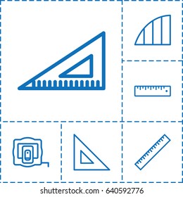Ruler icon. set of 6 ruler outline icons such as ruler, measure tape