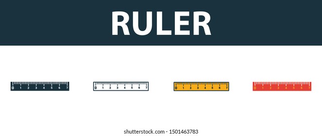 Ruler icon set. Four elements in diferent styles from school icons collection. Creative ruler icons filled, outline, colored and flat symbols.