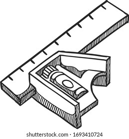 Ruler icon in sketch style. Woodworking tool vector illustration.