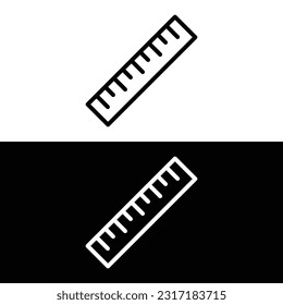 Ruler icon. Straightedge sign. Geometric symbol. Linear outline icon on white and black background