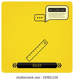Ruler icon. Straightedge sign. Geometric symbol. Chat speech bubbles. Orange line background. Vector