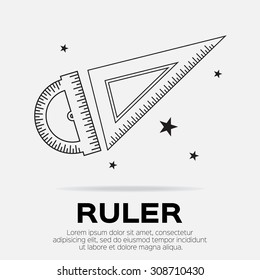 Ruler icon. Ruler symbol. Protractor. Office Supply Objects. Flat Vector illustration.