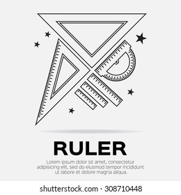 Ruler icon. Ruler symbol. Protractor. Office Supply Objects. Flat Vector illustration.