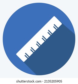 Ruler Icon in trendy long shadow style isolated on soft blue background