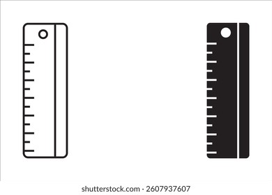 Ruler icon vector in outline and solid black on white background