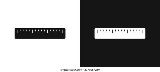 Ruler icon for web. Simple straight ruler sign web icon silhouette with invert color. Cute ruler solid black icon vector design. Measuring tools symbol cartoon clipart. School supplies concept