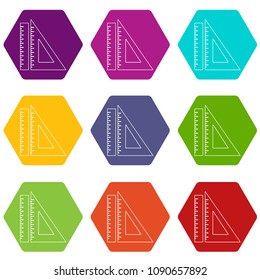 Ruler icons 9 set coloful isolated on white for web