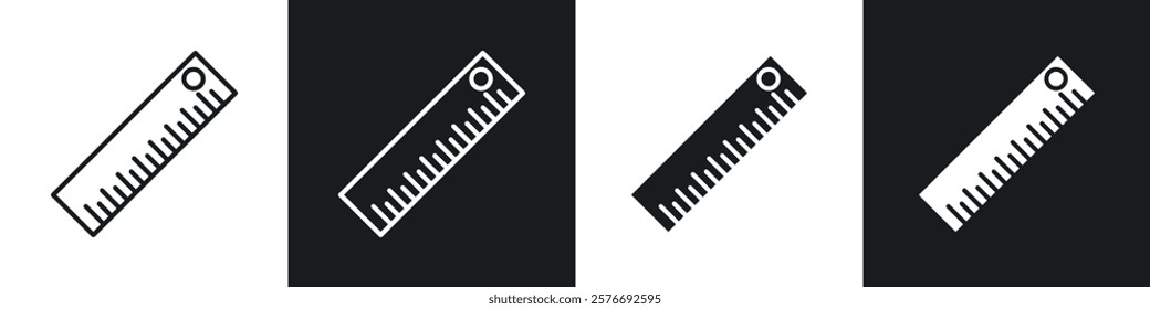 Ruler icons collection in black and white solid and line style