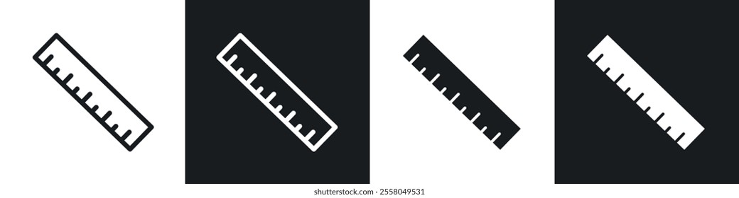 Ruler icons pack in black and white filled and outlined versions.