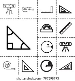 Ruler icons. set of 13 editable outline ruler icons such as triangle, circle, tape, protractor