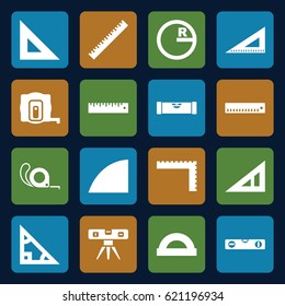 Ruler icons set. set of 16 ruler filled icons such as measure tape, tape, angle, protractor, triangle