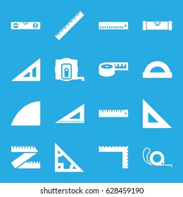 Ruler icons set. set of 16 ruler filled icons such as measure tape, angle, protractor, triangle