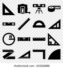 Ruler icons set. set of 16 ruler filled icons such as measure tape, angle, protractor, triangle, circle