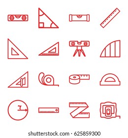 Ruler icons set. set of 16 ruler outline icons such as measure tape, tape, angle, protractor, triangle, circle