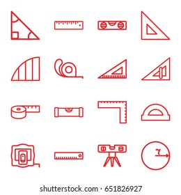 Ruler icons set. set of 16 ruler outline icons such as measure tape, tape, angle, protractor, triangle, circle