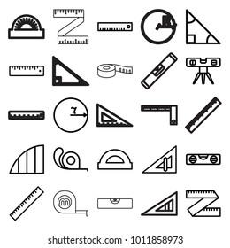 Ruler icons. set of 25 editable outline ruler icons such as tape, protractor, triangle, circle, angle
