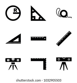 Ruler icons. set of 9 editable filled ruler icons such as tape, triangle