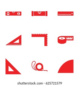 Ruler icons set. set of 9 ruler filled icons such as tape, angle