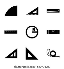 Ruler icons set. set of 9 ruler filled icons such as tape, angle
