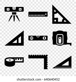 Ruler icons set. set of 9 ruler filled icons such as measure tape, triangle