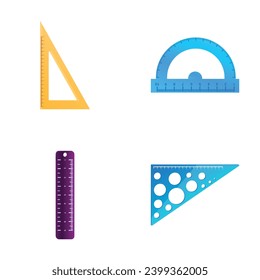 Ruler icons set cartoon vector. Protractor, ruler and triangle. Stationery and school supply