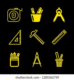 ruler icons set with compass maths drawing tool, drawing compass and parallel ruler vector set