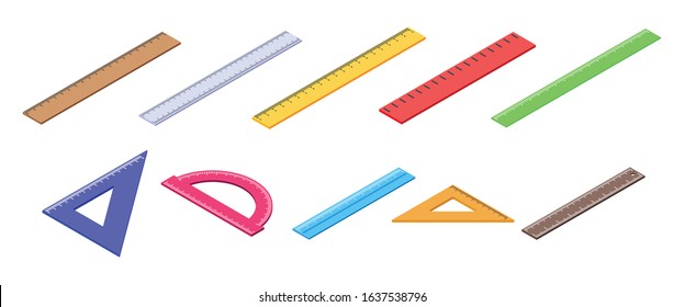 Ruler icons set. Isometric set of ruler vector icons for web design isolated on white background