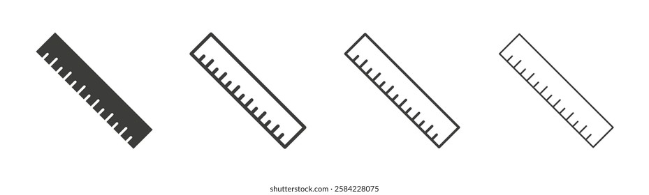 Ruler icons set. Liner outlined and flat black color