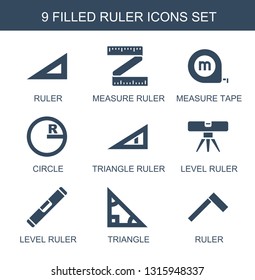 ruler icons. Trendy 9 ruler icons. Contain icons such as measure ruler, measure tape, circle, triangle level triangle. icon for web and mobile.
