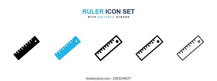 Ruler icons vector collection in black and blue colors on white background