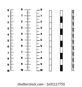 Ruler Inch Vector. Set vertical scale for an analog meter, vector template scales in units of millimeter, centimeter mm cm pattern of vertical scales for creating a ruler, thermometer, meter. 