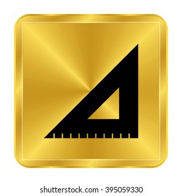 ruler instruments - black vector icon;  gold button