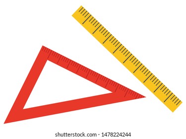 Ruler isolated icon of device for measuring object for precision. Triangular ruler. Item decorated with dots, made of plastic material school supply. Back to school concept. Flat cartoon