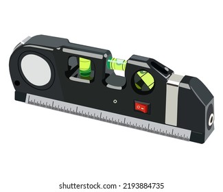 Ruler Laser Horizontal Vertical with balancing bubble tools carpenter, for repair, construction, measuring. Vector illustration isolated.