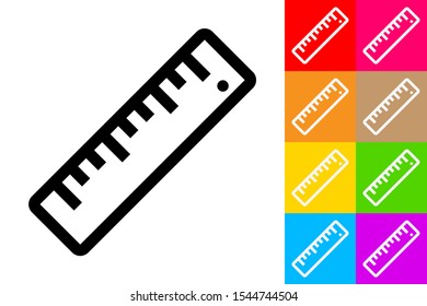 Ruler. Line Icon With Different Color Background.