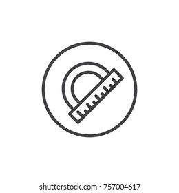 Ruler line icon, outline vector sign, linear style pictogram isolated on white. Protactor symbol, logo illustration. Editable stroke