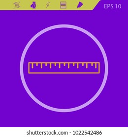Ruler line vector icon on a violet background. Flat design style.