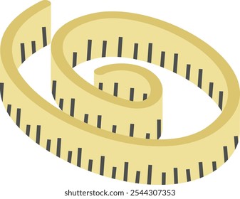 Ruler marked in centimeters and inches isometric flat design, Handcrafted symbol, Perfect fit clothing sign,Sew and Tailor materials stock illustration, flexible measuring tape concept