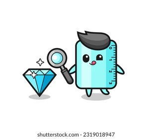 la mascota gobernante está revisando la autenticidad de un diamante , diseño de estilo lindo para camiseta, pegatina, elemento logo