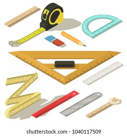 Ruler Measure Pencil Icons Set. Isometric Illustration Of 11 Ruler Measure Pencil Vector Icons For Web